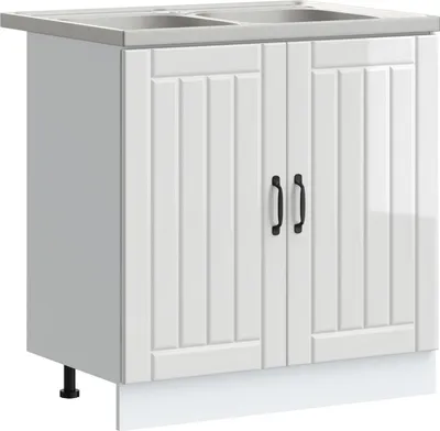 Produktbild von Möbel Küchenunterschrank "Lucca" mit Doppelwaschbecken Hochglanz Weiß Holzwerkstoff - Küchenschränke 3315013