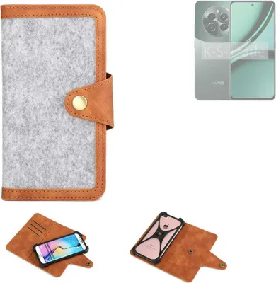 Produktbild von K-S-Trade Handyhülle kompatibel mit Realme Narzo 70 Pro 5G Schutzhülle Filz-Hülle Kunst-Leder hellgrau braun (1x)