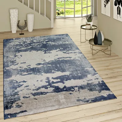 Produktbild von Kurzflor Teppich Used Look Ornamentale Muster Jeansblau Modern In Grau Blau Grösse 120x170 cm