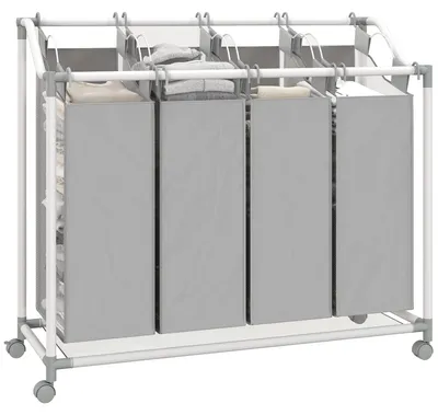 Produktbild von Wäschekorb mit 4 Fächer 160 L Wäschesammler mit Rädern, herausnehmbarer Wäschesack, 97 x 38 x 81 cm, Grau