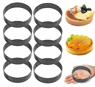 Zdjęcie produktu dla Pierścienie do tart okrągłe stal nierdzewna perforowane pieczenia 12 szt