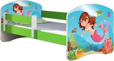 Produktbild von ACMA Jugendbett Kinderbett Junior-Bett Komplett-Set mit Matratze Lattenrost und Rausfallschutz Grün 09 Meerjungfrau 180x80