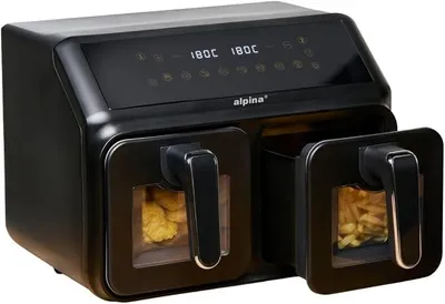 Imagen del producto de Freidora de aire de doble cámara de 8L - Freidora de aire con pantalla digital - Freidora de aire con temporizador y temperatura ajustable de 60 a 200 °C - Freidora de aire XXL con 8 programas de cocción y ventanas de visualización - Color