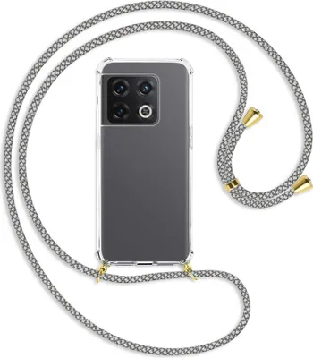 Produktbild von Handykette Backcover-Schutzhülle mit Band (Metall goldfarben) für OnePlus 10 Pro 5G - weiß/grau kariert