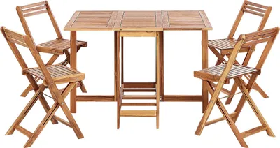Produktbild von BELIANI Gartenmöbel Set Hellbraun Akazenholz 5-Teilig Klapptisch mit 4 Klappstühlen Runstikales Design Outdoor Terrasse Garten Ausstattung Tisch-Set
