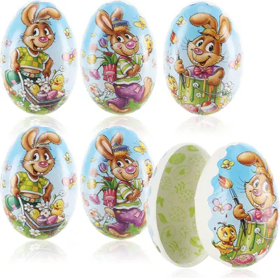 Produktbild von com-four® 6x Osterei zum Befüllen - Bunte Fülleier für Ostern - Ostereier mit Oster-Motiven im Comic-Stil zum verstecken und verschenken