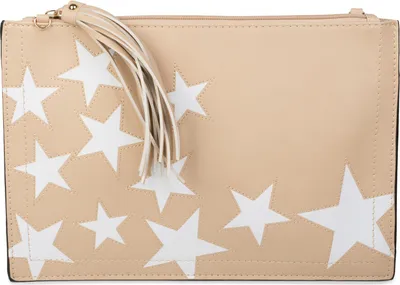 Produktbild von styleBREAKER Clutch mit Sterne Muster, Quasten Anhänger am Reißverschluss, Handschlaufe und Umhängegurt, Damen 02012075