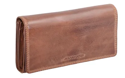 Produktbild von Damen Portemonnaie braun Leder – große Überschlagbörse mit Reißverschluss und RFID Schutz