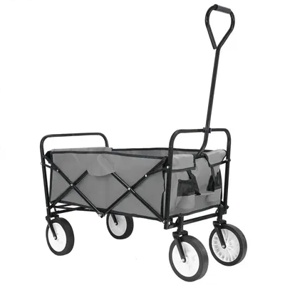 Obrázek produktu pro Skládací vozík - zahradní vozík - nosnost 80 kg - objem 262 litrů - 4 kola - délka 91 cm - šedá barva