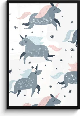 Produktbild von MuchoWow® MuchoWow® Gerahmtes Poster Einhorn - Sterne - Zitate - Rosa - Mädchen - Baby 60x90 cm - Poster mit zchwarzem Bilderrahmen - Kunst