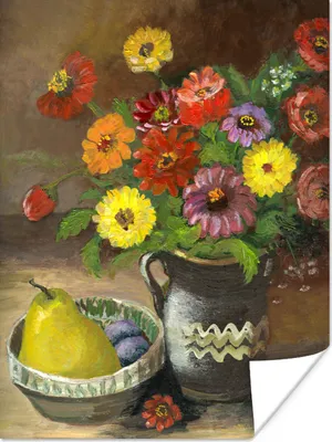 Produktbild von MuchoWow® Poster Stilleben - Blumen - Früchte 60x80 cm - Schlafzimmer Dekoration