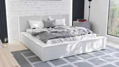 Produktbild von Polsterbett Doppelbett ALDANA 200x200cm Komplettset in Stoff Freya Weiß