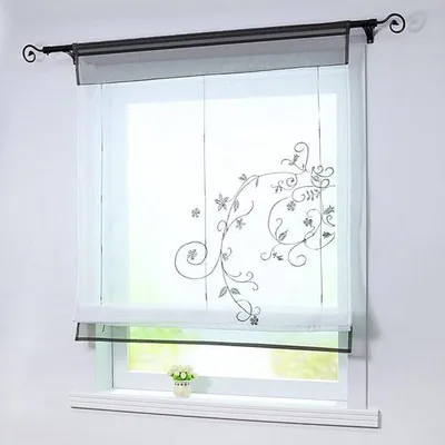 Immagine prodotto di Elegante tenda a pieghe con bordi floreali e cordoncino grigio su grigio