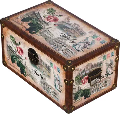 Produktbild von Truhe Kiste SJ08551 New York Paris Holztruhe mit Kunstleder bezogen Schatzkiste, Größe:Größe M 35cm x 21cm x 19cm Italy