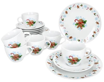 Produktbild von 18tlg Kaffeeservice Candyman Porzellan 6 Pers. Tassen Untertassen Teller eisblau