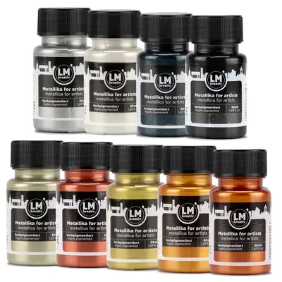 Produktbild von LM-Kreativ Metallika for Artists Set Opulence, 9 x 50 ml – hochpigmentierte Metallic-Acrylfarben für Holz, Leinwand, Keramik & Glas