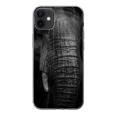 Produktbild von MuchoWow® Handyhülle Schutzhülle Hülle für iPhone 12 mini Elefant auf schwarzem Hintergrund in schwarz und weiß Silikon Softcase Handy Hülle - Bild