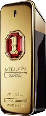 A gold-colored perfume bottle with a red accent and the brand name visible.