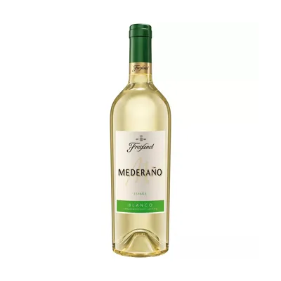 A bottle of white wine on a white background.