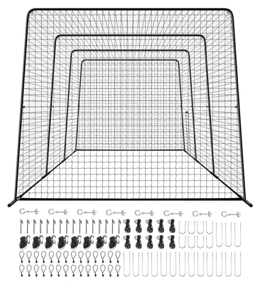 Produktbild von SucceBuy Baseball Schlagkäfig Netz 1200x368x310 cm Trainingsnetz mit 45-lagigem geknotetem HDPE-Gewebe und langen Positionierungsseilen, ideal für Softball-Training und Übungseinheiten