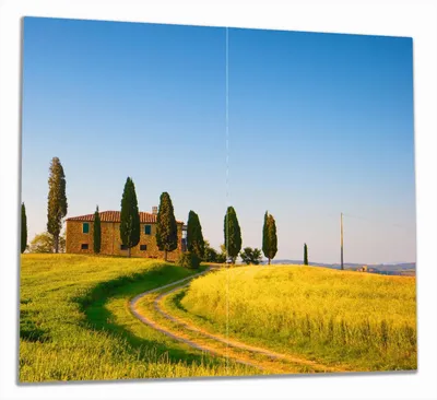 Produktbild von Wallario Herdabdeckplatte aus Glas, Größe 60 x 52 cm 2-teilig, Motiv Villa in der Toskana
