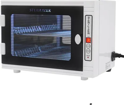 Immagine prodotto di Armadio di sterilizzazione UV-ozono - Apparecchio da tavolo 12 L - Temporizzatore 5-60 min - 220 V - Per strumenti per unghie e capelli - Bianco