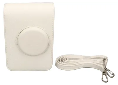 Imagen del producto de Funda protectora para cámara, estilo retro, resistente a los arañazos, suave, ligera y con textura, fabricada en cuero sintético de poliuretano (PU) para Mini EVO, con correa de hombro ajustable, color blanco