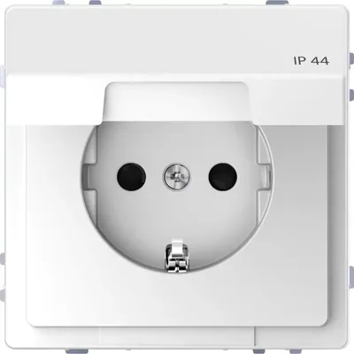 Produktbild von Merten MEG2314-6035 Schutzkontakt-Steckdose mit Klappdeckel, IP44, Berührungsschutz, Steckklemmen Lotosweiß, System Design