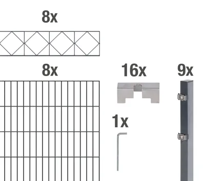 Immagine prodotto di Alberts 668341 Staccionata doppia "Bergen" come set completo di 42 pezzi, plastificata, antracite, altezza 100 cm, lunghezza 16 m