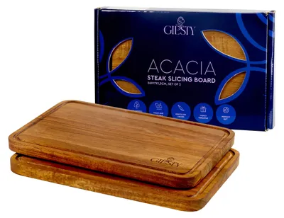 Servierplatten-Set 2er, Akazienholz, 26x17 cm, mit Saftrille