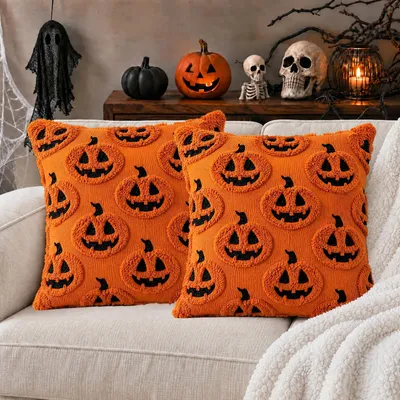 Halloween-Kissenbezüge 45x45 cm, 2 Stück, Geist & Kürbis