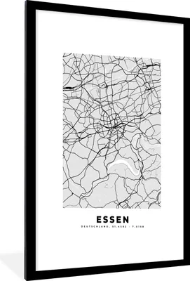 Produktbild von MuchoWow® Gerahmtes Poster Deutschland - Stadtplan - Essen - Karte 60x90 cm - Poster mit Schwarzem Bilderrahmen Wandposter Rahmen Foto Bilder - Dekoration - Wandposter Wohnzimmer - Hochwertig
