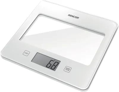 Obrázek produktu pro SENCOR SKS 5030WH Kuchyňská váh, tvrzené bezpečnostní sklo (4 mm), váživost do 5 kg, funkce nulování hmotnosti nádoby (Tara), funkce postupného dovažování