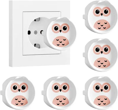 Imagen del producto de Protectores para enchufes con motivos de búhos, 6 unidades, color blanco, para cocina y baño