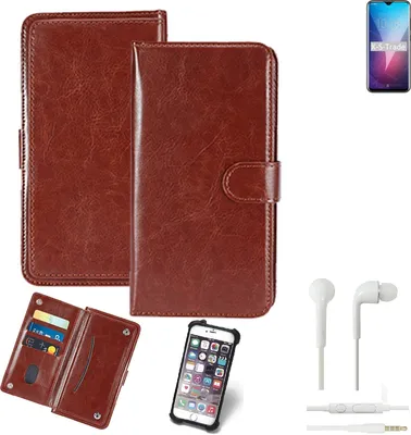 Produktbild von K-S-Trade 360° Hülle kompatibel mit Oukitel Y4800 inkl. Headphones braun Kunstleder Case BookCase WalletCase Kunstlederederhülle Handyhülle,
