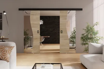 Produktbild von KIER FURNITURE Doppelwandige Schiebetüren mit Spiegeln FALA DUO - 152x205x1,6 cm - Sonoma-Eiche
