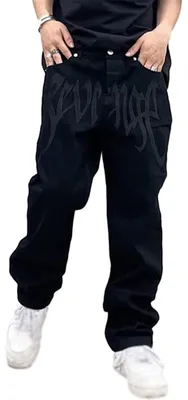 Produktbild von Herren Jeans Baggy - Hiphop Streetwear - Skateboardhose - Y2K Hose - Größen S bis 4XL - 70% Polyester, Schwarz