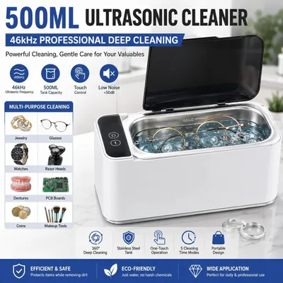 Produktbild von Ultraschallreiniger 500 ml, 40 W, 46 kHz, für Schmuck, Brillen und Kleinteile