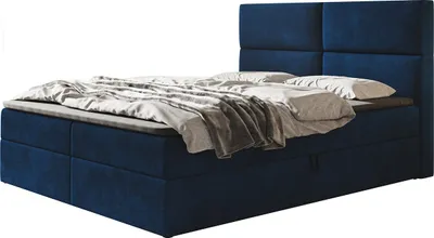 Produktbild von Boxspringbett LIZBONA mit 2 Bettkästen, Polsterbett Maße: 180x200, Farbe: Dunkelblau, Velourstoff, Doppelbett mit Bonell-Matratze