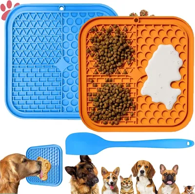 Produktbild von Famanu Hundelickmat Set - Silikon Slow Feeder - Blau und Orange