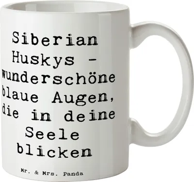 Produktbild von Mr. & Mrs. Panda Becher Spruch Siberian Husky Augenzauber - Weiß - Geschenk, Teetasse, Husky-Liebhaber, treue Hunde, Pott, Kaffeepott, Abenteuer, Dekotasse, Hunderasse