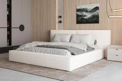 Produktbild von MOEBLO Polsterbett aus Bouclé Bett 06 – Doppelbett mit Boucle Bezug, Kopfstütze, gepolstertes Kopfteil, Rahmenbettgestell, Bettkasten und Lattenrost - 160x200 - Weiß (Anthology 1)