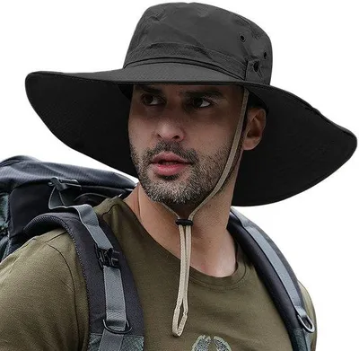 Produktbild von Sonnenhut Herren – Anglerhut Schwarz – breite Krempe, UV-Schutz UPF 80+ – wasserdicht & schnell trocknend – verstellbar & faltbar – 55–58 cm