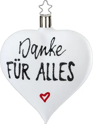 Produktbild von Christbaumschmuck Herz weiß "Danke für alles" 10 cm