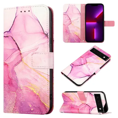 Produktbild von Google Pixel 6 Pro Hülle, Marmor Motiv Kunstleder Tasche Wallet Kartenfächer mit Standfunktion Klapp Schutzhülle für Google Pixel 6 Pro Rosa