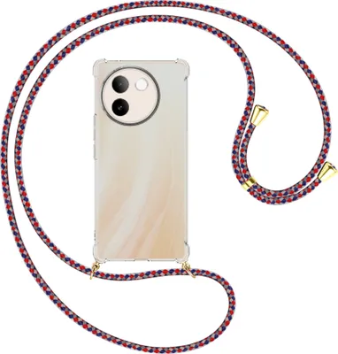 Produktbild von Handykette Backcover-Schutzhülle mit Band (Metall goldfarben) für vivo V30E 5G / V40 lite 5G - silber/blau/rot