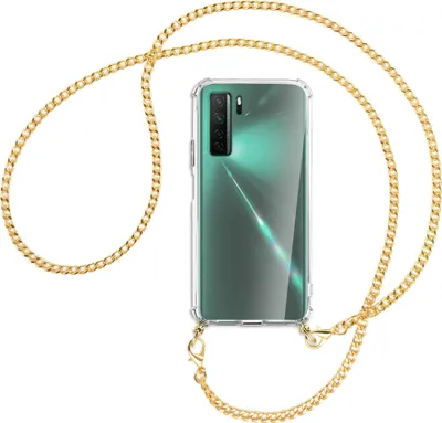 Produktbild von Handykette Backcover-Schutzhülle mit Band (Metall goldfarben) für Huawei P40 lite 5G - goldfarbene Kette