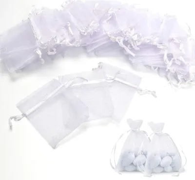 Obrázok produktu pre Balenie 100 ks organzových vrecúšok 9 x 12 cm organzové vrecúška vrecúška na šperky svadobné darčekové vrecúška na svadobnú párty na sladkosti