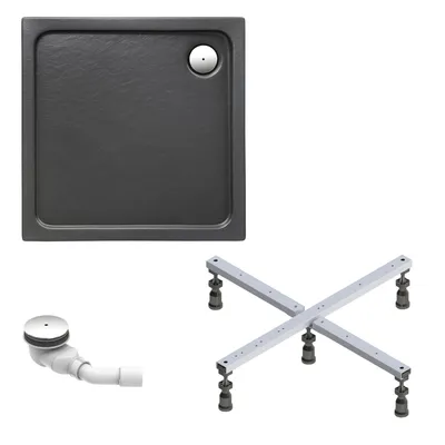 Produktbild von Schulte Duschwanne Adria 90x90 cm, Sanitäracryl Anthrazit Matt, Set mit Fußgestell + Ab- und Überlauf, Höhe 16,5 - 21,5 cm