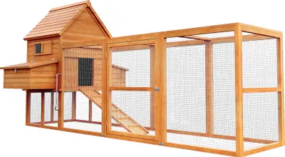 Produktbild von Wiltec Hühnerstall 3100 x 1500 x 1500 mm braun mit Freilauf und Nistkästen aus Holz, Hühnerhaus mit Unterschlupf, Gitter und Kotwanne verzinkt